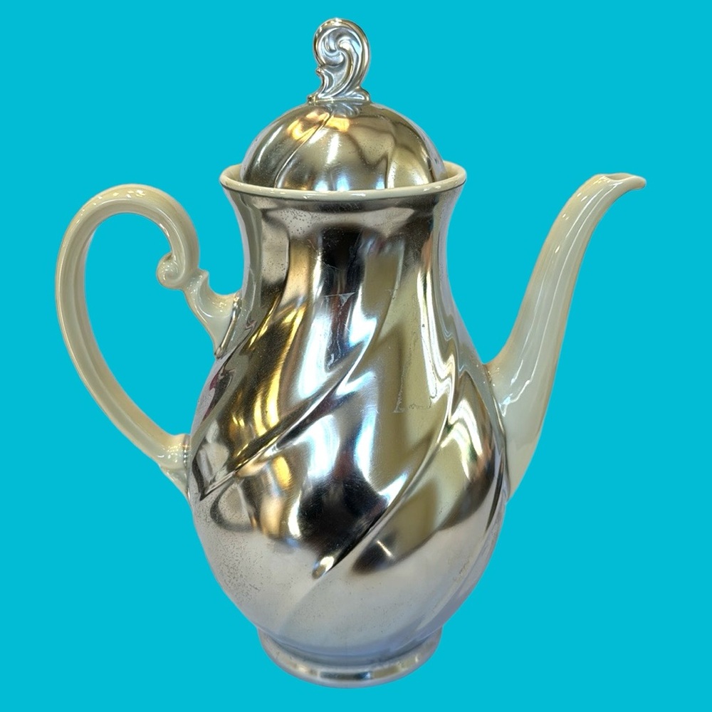 FEINSILBER SILVER CREAM PORCELAIN UNIQUE TEA POT SILVER‎ METAL